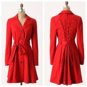 Anthropologie Elevenses Red Pansy Corset Trench